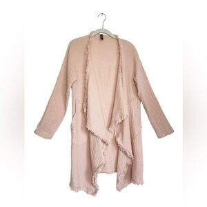 Venti6 Boho Beige Linen Fringed Cardigan